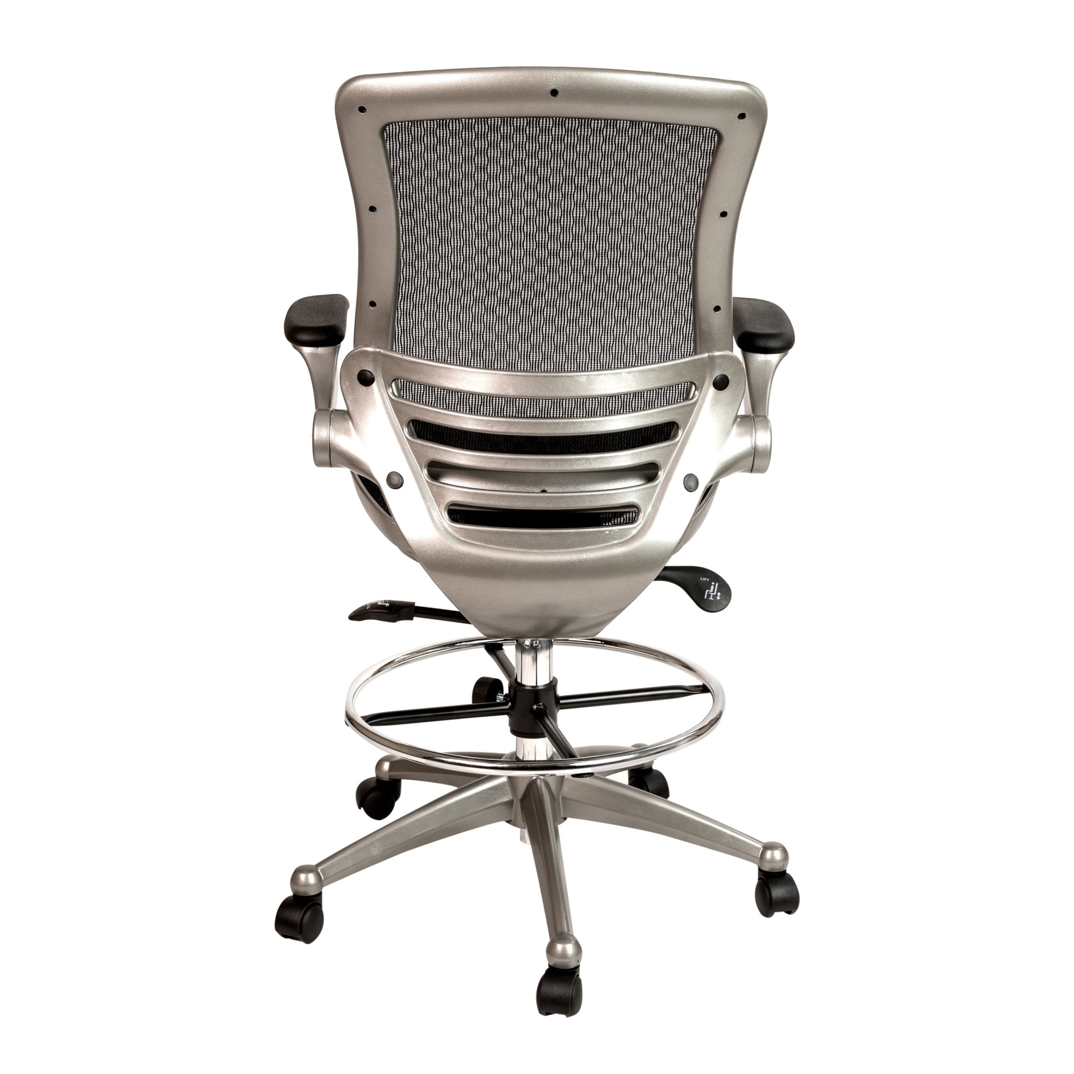 Flash Furniture Waylon Mid-Back Transparent Black Mesh Drafting Chair with Graphite Silver Frame and Flip-Up Arms
