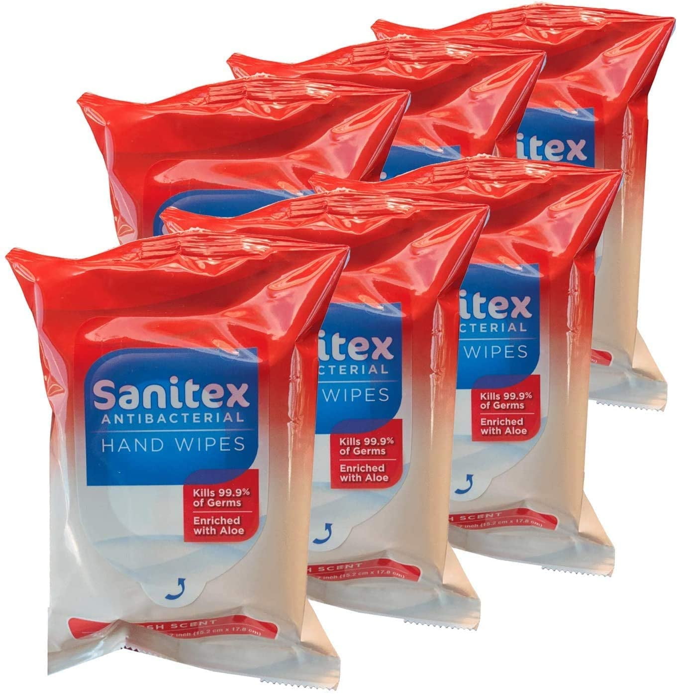 Sanitex Antibacterial Hand Wipes, Fresh Scent, 20 Count, 6 Pack