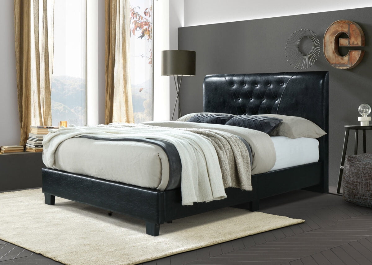 Hodedah Upholstered Platform Bed, Twin, Black