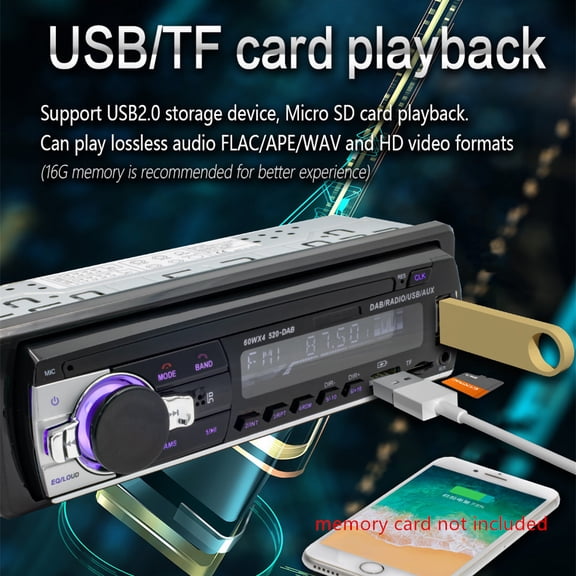 Zyutaosan Dab Fm Am Car Radio Autoradio 1 Din Stereo Audio Mp3 Player Support Usb Tf Bluetooth