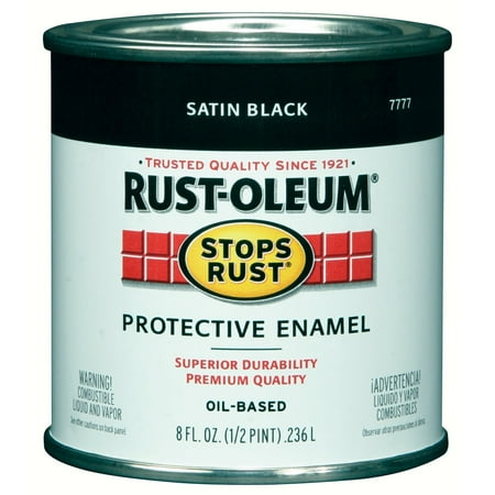 Rustoleum  Stops Rust 7777 730 1/2 Pint Satin Black Protective Enamel Oil Base (Best Way To Clean Oil Based Paint Off Brushes)