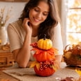 thumbnail image 6 of 3-Tier Stacked Artificial Pumpkin Decor White Orange Red Harvest Tabletop Centerpiece with Maple Leaves Berries Thanksgiving, 6 of 6