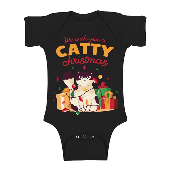 Catty Christmas Bodysuit Short Sleeve Xmas T-Shirt for Baby Boys Baby Girls Kids Cats One Piece Top