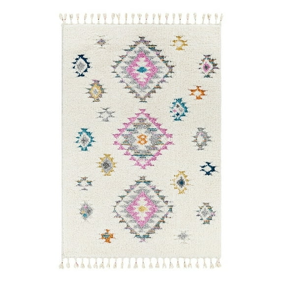 Surya Lofty 94x122" Rectangle Contemporary Fabric Rug in White/Pink