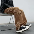 thumbnail image 4 of Pantalones vaqueros con bordado de patchwork y estrellas de la moda estadounidense, pantalones holgados de gran tamaño para hombre, ropa Y2K, pantalones rectos de estilo hip hop, ropa de calle, 4 of 5