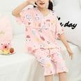 thumbnail image 3 of Kid's Pajamas Set 2-piece Cute Printed Sleepwear Short Sleeves Ruffle Cuff Nightwear Gift, 3 of 5