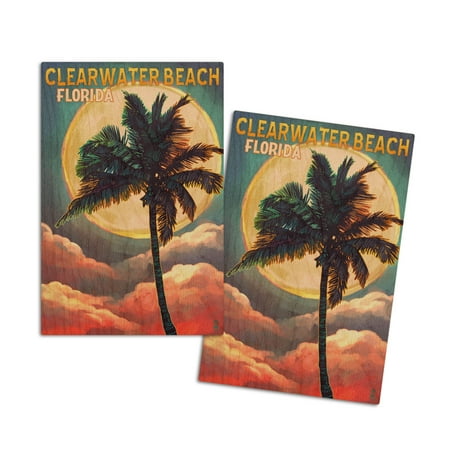 

Clearwater Beach Florida Palm and Moon (4x6 Birch Wood Postcards 2-Pack Stationary Rustic Home Wall Decor)