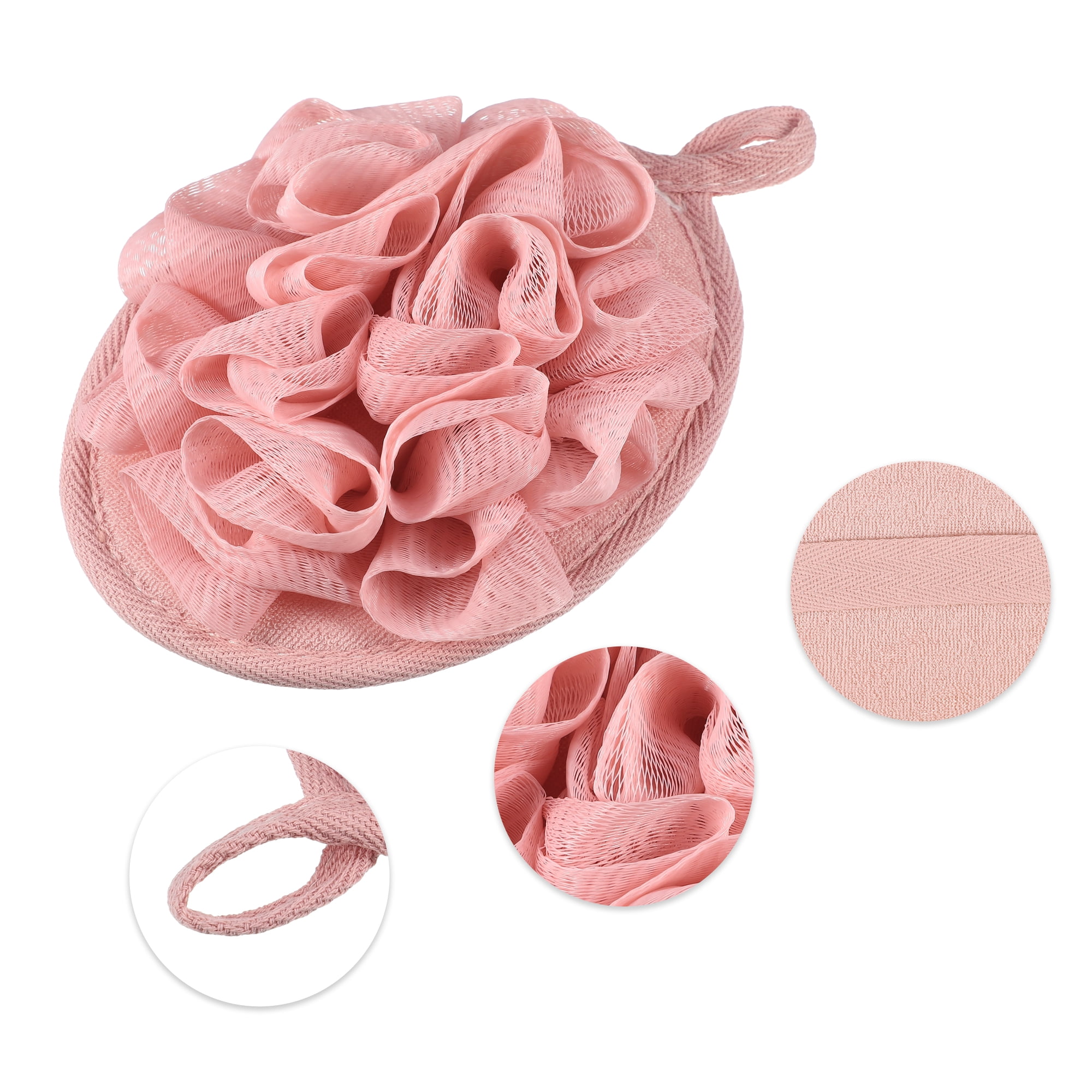 Unique Bargains Bath Shower Loofah Sponge Body Puffs for Bathroom Pink