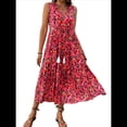 thumbnail image 1 of Vestido de Verano para Mujer, Sin Mangas, Bohemio, Floral, con Escote en V, Lazo Frontal, Flecos y Fluido Negro y Rojo S, 1 of 8
