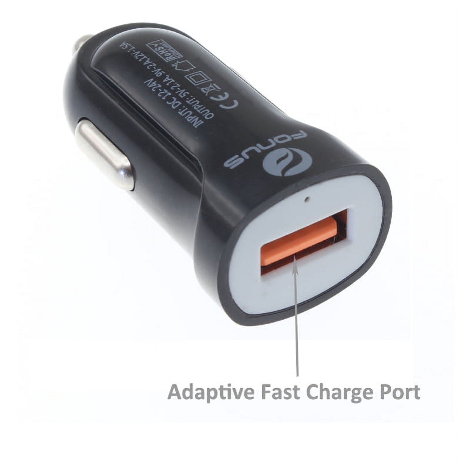 Type-C Retractable USB Cable w Fast USB Port 18W Car Charger N5M for Motorola Revvlry Plus, Moto G7 Power Play G6 - Nokia 3.1, 7.1, 8, Plus - OnePlus 5T, 6, 6T, 7 Pro - Razer Phone 2