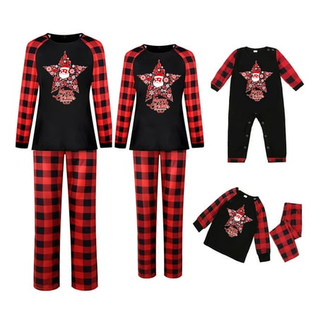 

JBEELATE Matching Family Pajamas Sets Long Sleeve Christmas Stars Plaid Pjs Striped Kids Holiday Sleepwear