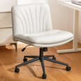 thumbnail image 1 of Marsail Armless-Office Desk Chair with Wheels: PU Leather Cross Legged Wide Chair,Comfortable Adjustable Swivel Computer Task Chairs for Home,Office,Make Up,Small Space,Bed Room(Light Beige), 1 of 4