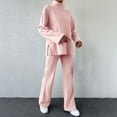 thumbnail image 4 of YUGYXL Women's 2 Piece Outfits Long Sleeve Turtleneck Knit Pullover Sweater and Wide Leg Pants Sweatsuit Tracksuit Sets Pink L, 4 of 8