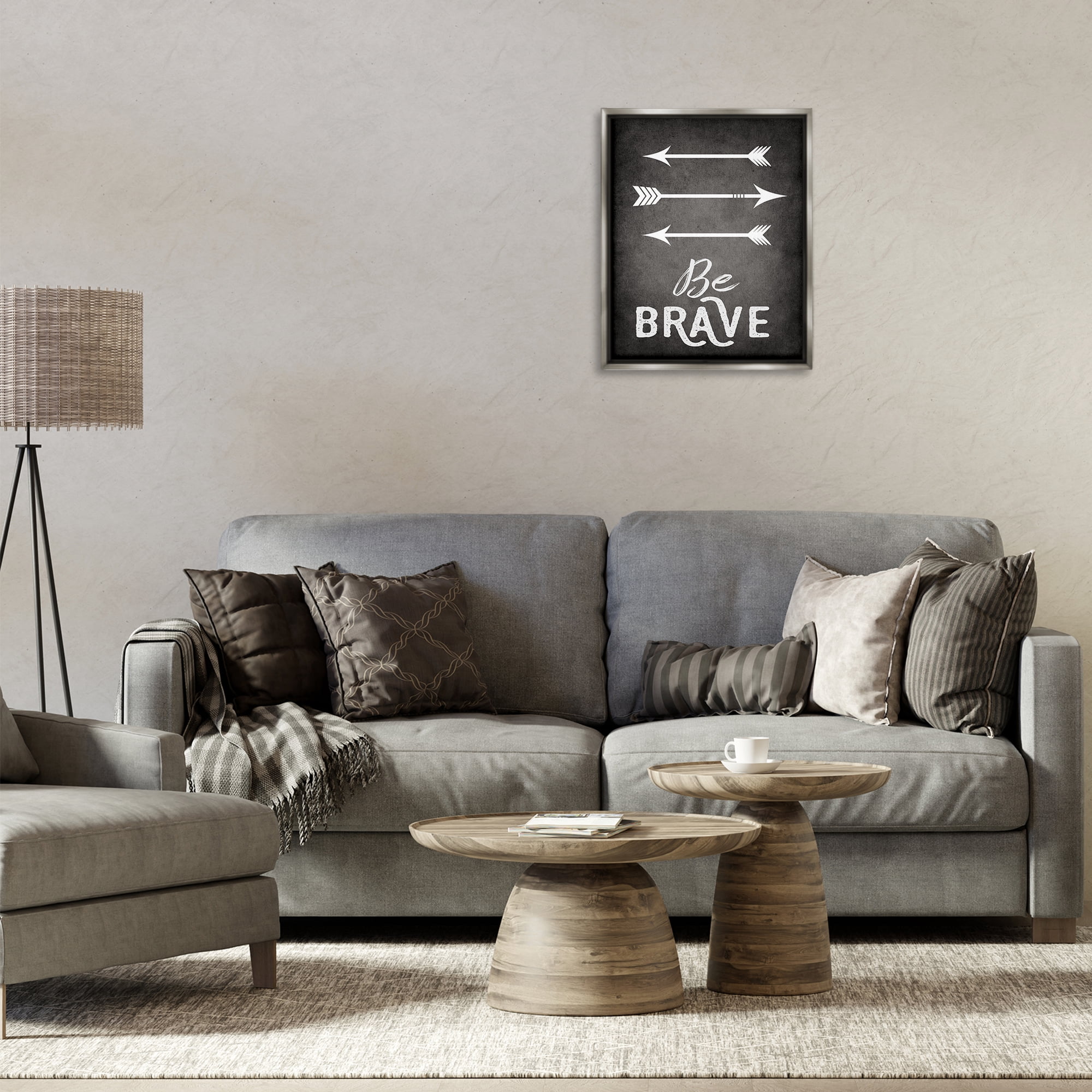 Stupell Industries Be Brave Arrows Typography Painting Gray Floater Framed Canvas Art Print Wall Art, 17 x 21