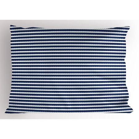 Luxury King Pillow Sham - Navy Blue Pillow Sham Yacht Navy Marine Themed Rope Stripe Pattern on Dark Blue Background, Decorative Standard King Size Printed Pillowcase, 36 X 20 Inches, Navy Blue and White, by Ambesonne