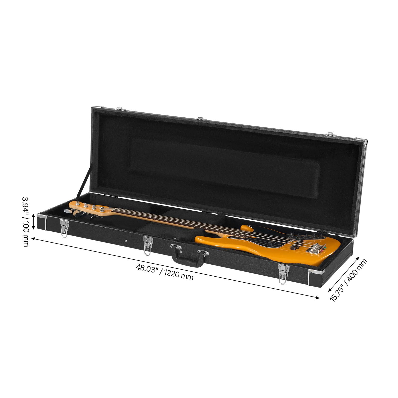 Bass Guitar Hard Case, 48.03 in Rectangular Guitar Hard Case, With Lock Latch Keys Handle, PVC Padding Soft Lining Water-Resistant Hard Shell Guitar Cases, for 39-46.5 in Bass Guitars, Black