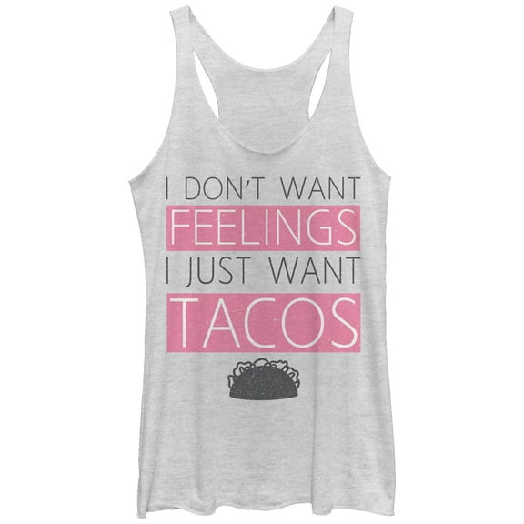 Women's CHIN UP No Feelings Just Tacos Racerback Tank Top White Heather X Large