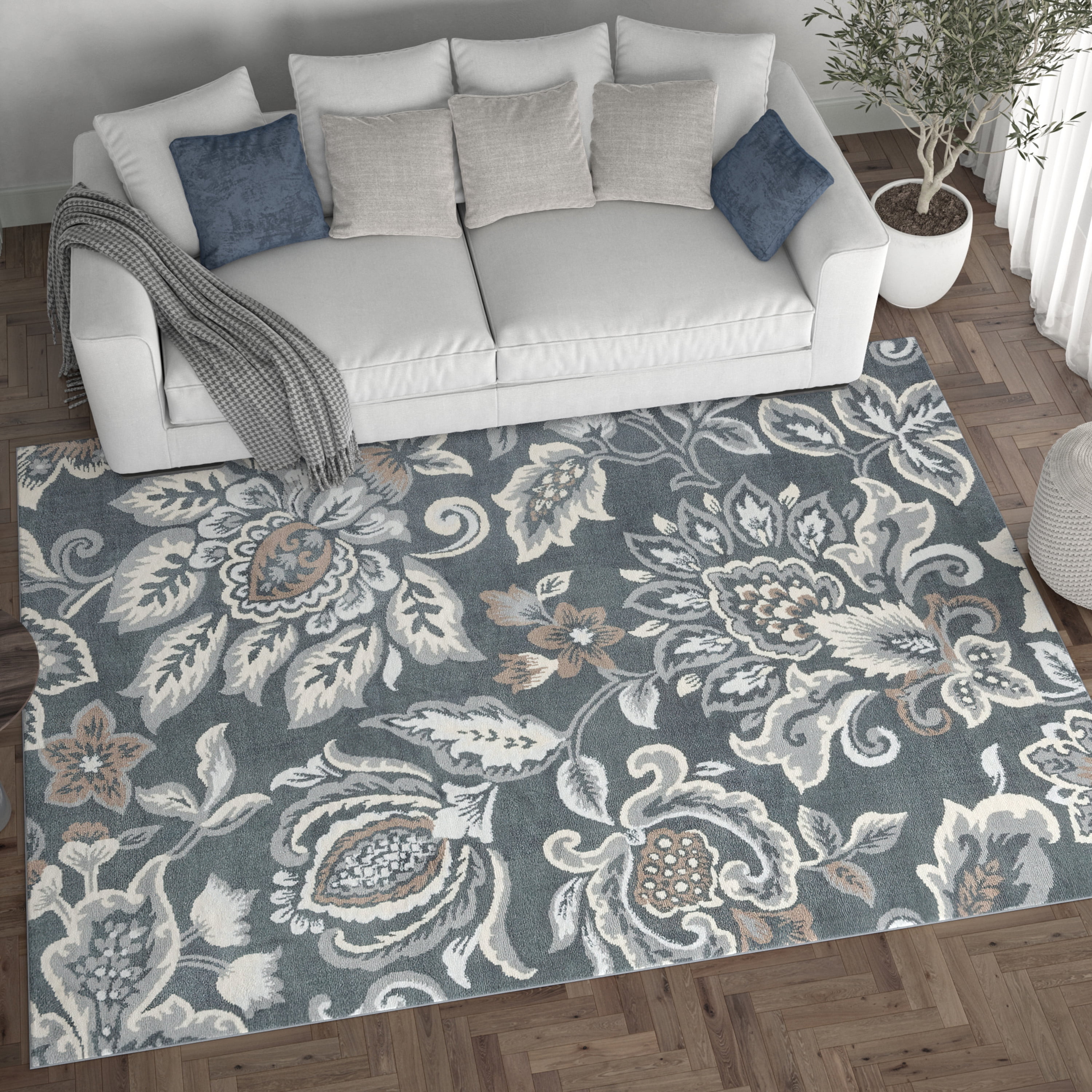 Madison Traditional 9' x 12' Dark Gray Polypropylene Indoor Area Rug