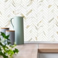 thumbnail image 3 of Herringbone Peel and Stick Backsplash Tile - 10 Sheets Calacatta Gold PVC Self Adhesive Tiles Stick on Wall Tile for Kitchen, Bathroom and Fireplace, 3 of 10
