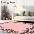 thumbnail image 2 of ODIKA 3'x5' Machine Washable Non-Slip Area Rug, Xmas Sleigh and Reindeer Scene with Festive Snowfall Pinecone Borders High Traffic Rug, Pink, 735353, 2 of 7