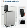 thumbnail image 3 of Premium Stainless Steel Dual Compartment Trash Can - 30L/40L Step-on Kitchen Garbage Bin w/Removable Inner Buckets (Silver/Black/Grey), 3 of 6