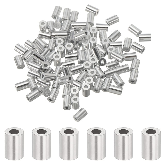 Uxcell Aluminum Crimping Loop Sleeve Wire Rope Stop Sleeve Round Crimp Ferrules for Wire Rope 0.06 inch