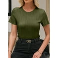 thumbnail image 2 of SHEWIN Womens Summer Tops Short Sleeve Textured Tops Casual Crewneck Solid Slim Fitted Basic T Shirts Tee Blouses, 2 of 9