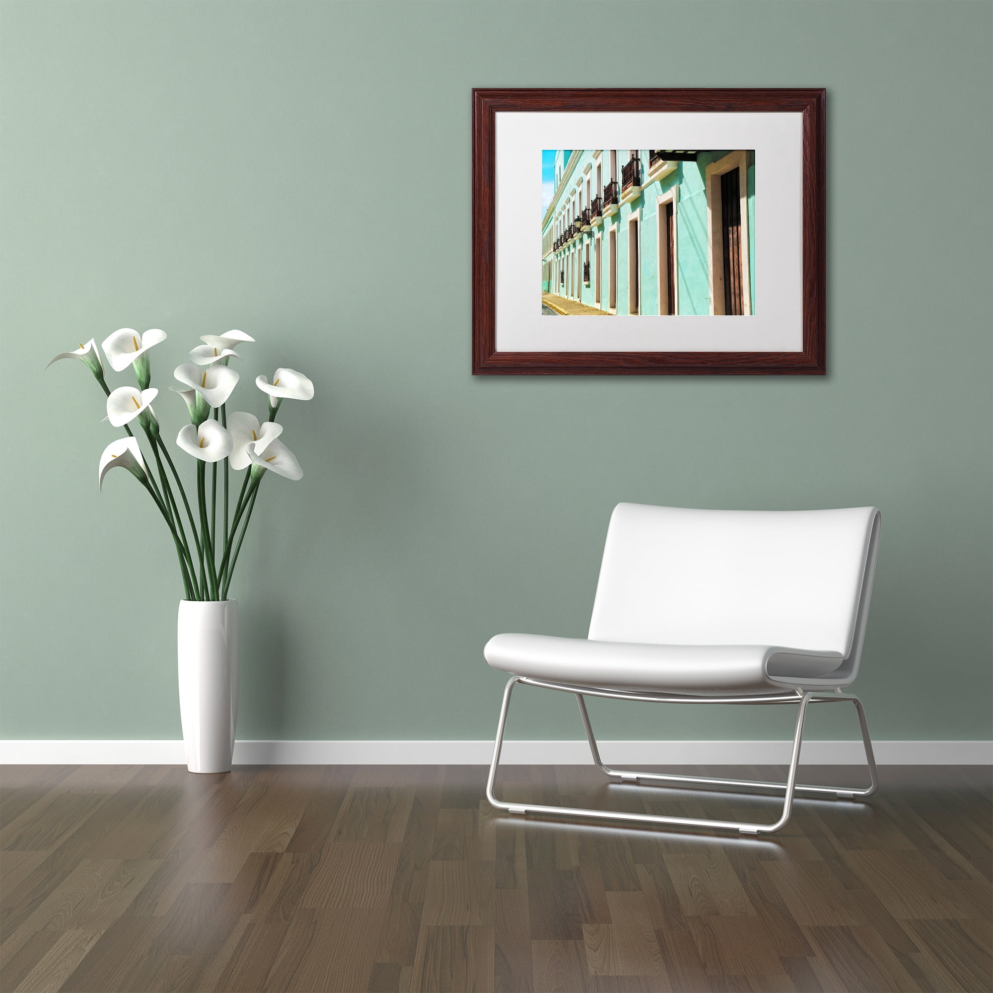 Trademark Fine Art "Old San Juan 2" Canvas Art by CATeyes, White Matte, Wood Frame