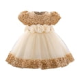 thumbnail image 2 of Weebloom Flower Girl Dresses For Wedding Birthday Short Sleeve Fairy Dress Toddlers Glitter Bowknot Floral Party Gown With Skirt Formal Gold Girls Dresses, 2 of 9