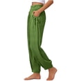 thumbnail image 6 of Tqcoqu Women's Pants Casual Smocked High Waisted Elastic Wide Leg Pants Loose Cotton Trousers with Pockets,Green,Women's S-XXXL, 6 of 6