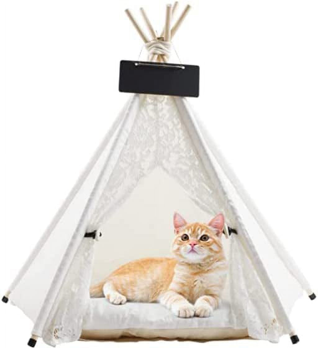 Portable Pet Teepee Tent for Medium and Large Pet,Foldable Dog and Cat House with Luxury Cushion Washable ，Indoor/Outdoor Use, Lace Style
