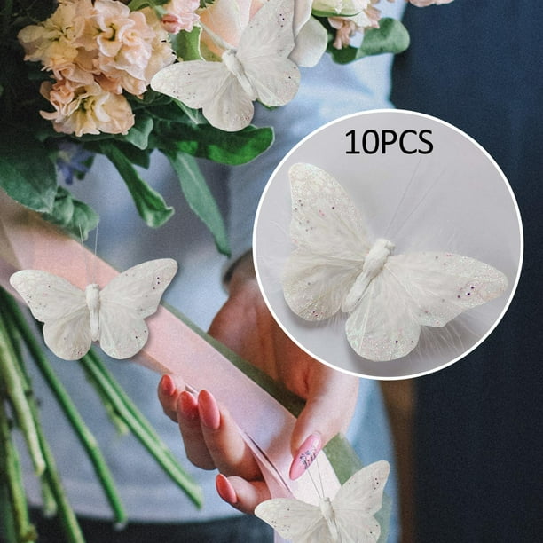 10 piezas de decoración de mariposa de simulación, adorno decorativo creativo de mariposas blancas de plumas para dormitorio, cafetería, vacaciones, 9cm Fernando Artesanías De Boda