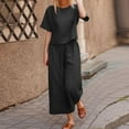 thumbnail image 2 of Outfits Sets for Women Cotton Linen Suit Fashion Comfortable Short Sleeve Long Solid Color Casual Cargo Pants, 2 of 4