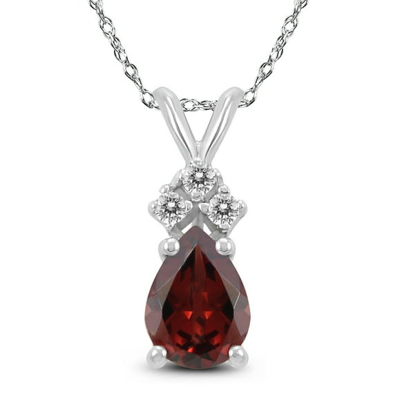 SZUL Women's 14K White Gold 8x6MM Pear Garnet and Diamond Pendant