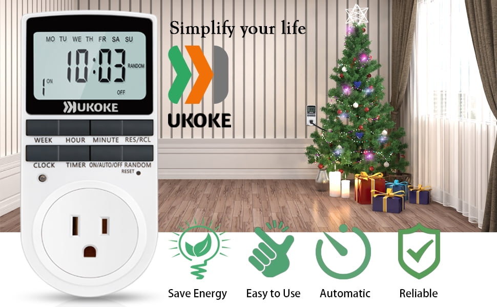 Ukoke Appliance Timer with Outlet, Weekly Programmable, 1 Pack
