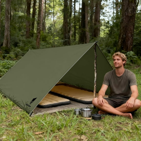 Ultra-Light Backpacking Camping Tarp with Detachable Side Wall Outdoor Tent Sun Shade Waterproof Tarp Shelter 10 x 12 ft