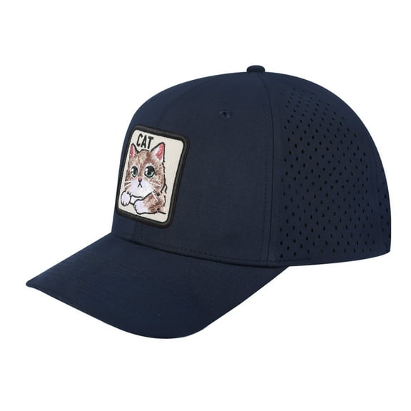 Unisex Embroidered The Cat, 6-Panel Microfiber Laser hole Trucker Hat, Navy/Navy, Adjustable Fit