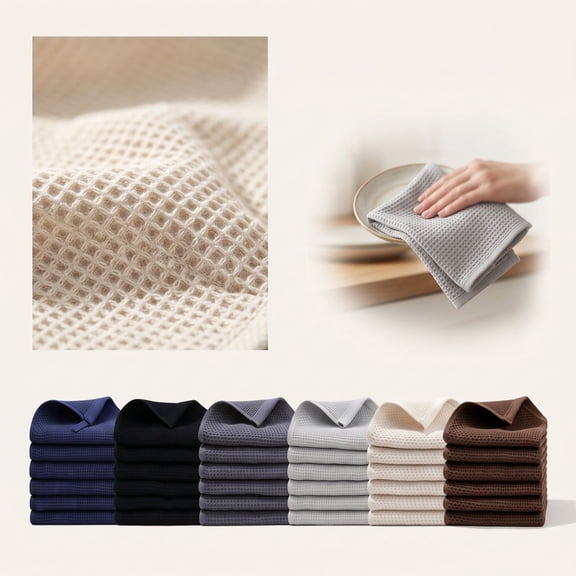 100% Cotton Waffle Weave Dish Cloths, Soft Absorbent Quick-Dry Kitchen Towels for Everyday, 12X12 Inch Bar Towels for Kitchen Cotton, 6 Pack Dark Gray