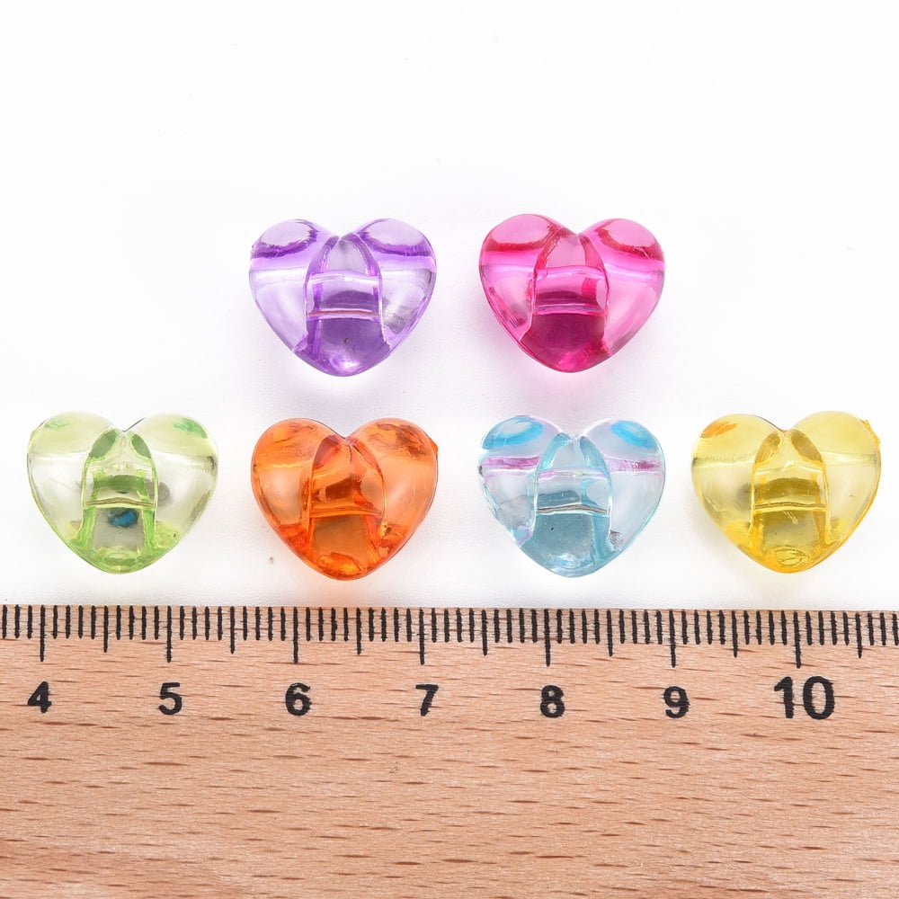 1-Hole Transparent Acrylic Buttons Heart Mixed color 13x15x10mm Hole: 2.5mm about 518pcs/500g DIY