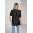 thumbnail image 3 of New Women's Casual V-Neck Solid Color Hollow Puff Sleeve Loose T-Shirt Top, 3 of 3