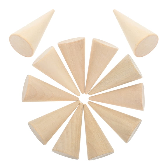 Homoyoyo Minimalist Beige Wood Cone Figurines 12 Pieces Unfinished Home Decor for Living Room