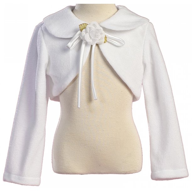 Holiday Little Girls Long Sleeve Fleece Party Flower Girl Bolero Jacket Cover Up White 2