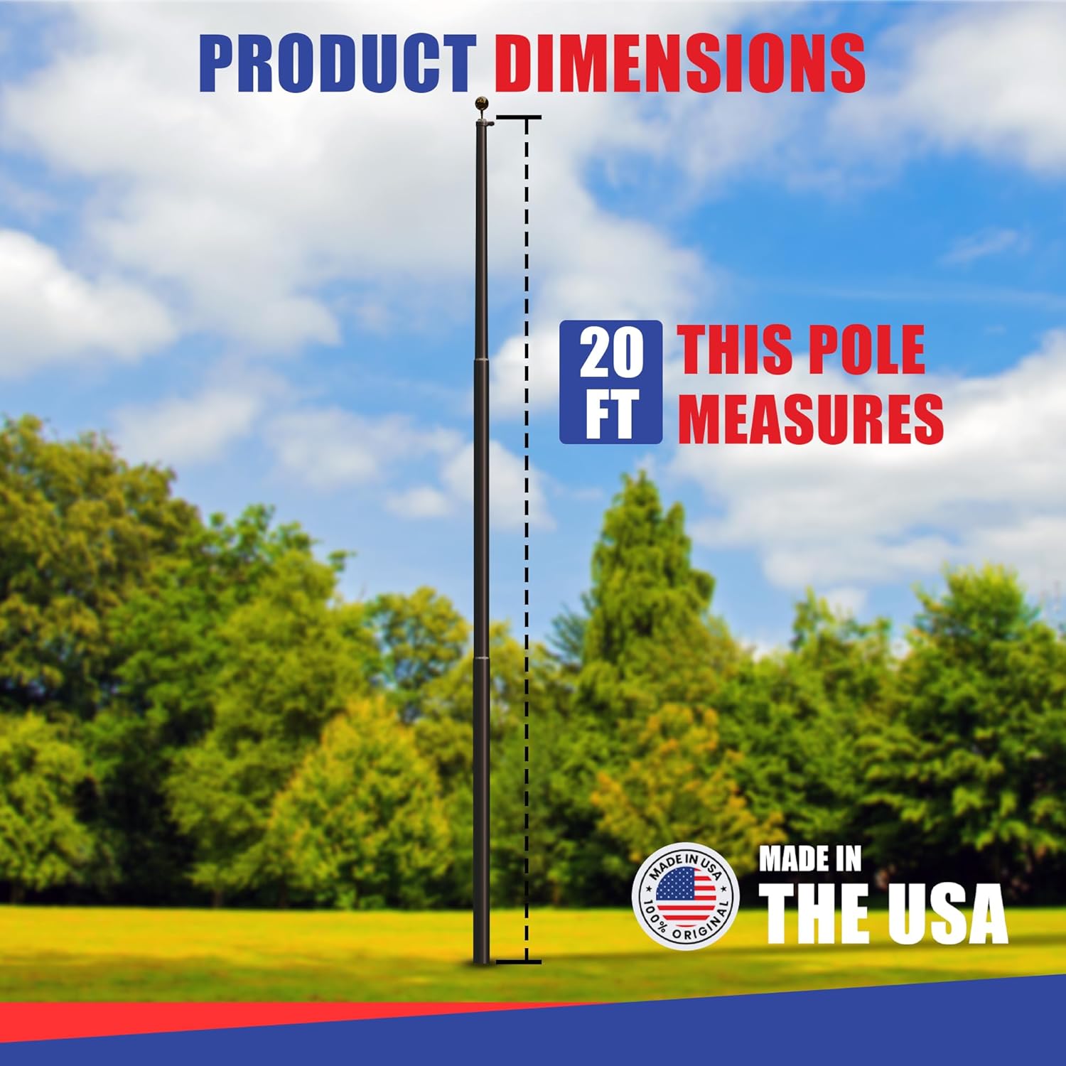 Super Tough USA-Made 20ft Heavy Duty Flag Pole for Outside House -Bronze Anodized - Residential In-Ground Flagpole - 3-Section High-Grade Aluminum - Includes All Accessories