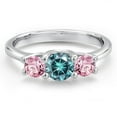 thumbnail image 3 of Gem Stone King 14K White Gold Blue Moissanite & Pink Lab Grown Diamond 3-Stone Engagement Ring | 1.00 Cttw | Round 5MM and 4MM | Three Stone Wedding Anniversary Promise Ring for Women (Size 7), 3 of 6