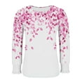 thumbnail image 4 of HOMBOM Womens T-Shirts Puff Sleeve Fall Pink Crew Neck Tops Long Sleeve Floral for Women Relaxed Fit, 4 of 6
