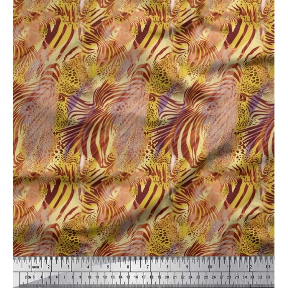 Soimoi Yellow Rayon Fabric Leopard & Wild Animal Skin Print Fabric by The Yard 56 Inch Wide
