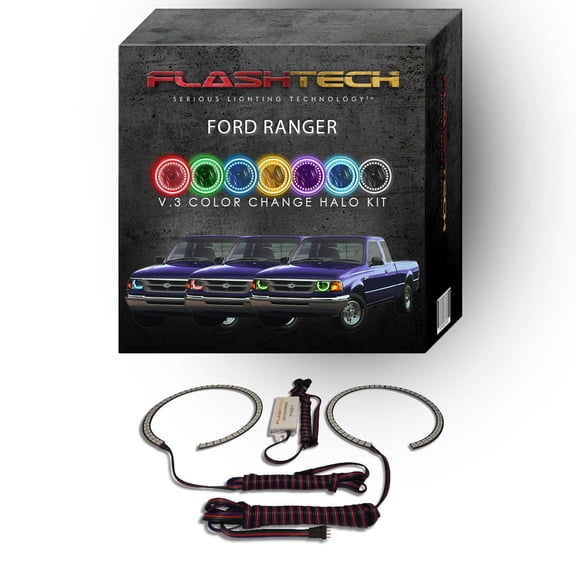 Flashtech RGB Multi Color Changing LED Halo Ring kit for 1993-1997 Ford Ranger Headlights