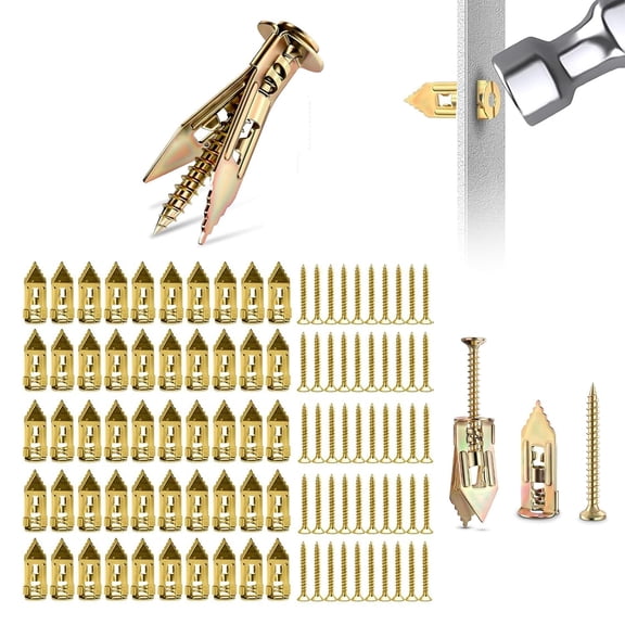 50PCS Drywall Expansion Anchors High Strength Zinc Screws Kit, Self Drilling Drywall Anchors with Screws Kit, Wet and Fix Drywall Anchor Repair For Fixing Wall Decor ( 12 * 40 Pipe 4 * 40 Nail)