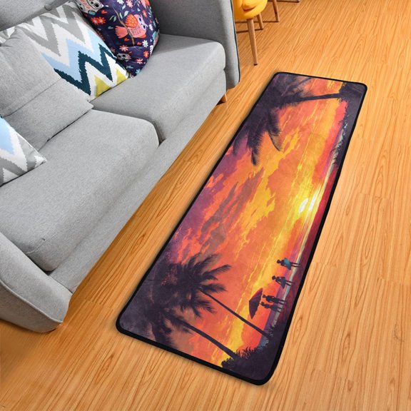 People with Surboards on Sunset Beach Long Floor Mat Runner Rug Area Rug Carpet Water Absorbent Non-Slip 72" x 24"