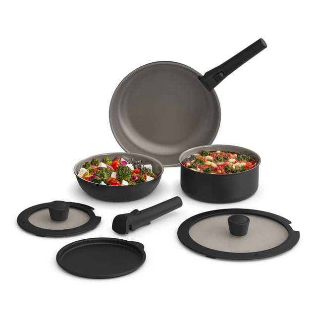 Juego de utensilios de cocina Bella de 8 piezas con mango extraíble, apto para cualquier cocina con revestimiento antiadherente cerámico EverGood™, apto para lavavajillas y horno, compatible con todo